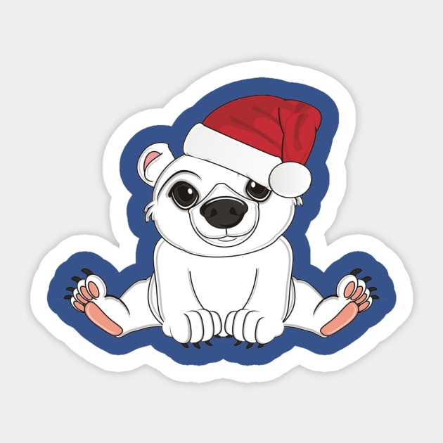 White bear in red holiday hat sit Sticker by amramna